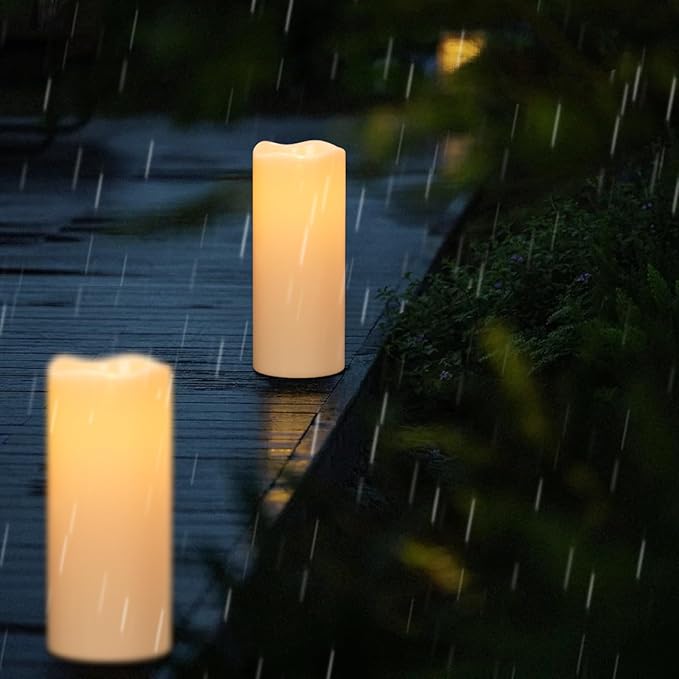 Large Solar Powered Candles, Outdoor Rechargeable Flameless Candles, Waterproof LED Light Candles Flickering for Lantern Garden Camping Patio Home Decor Dusk to Dawn 2 PCS 4" x10"
