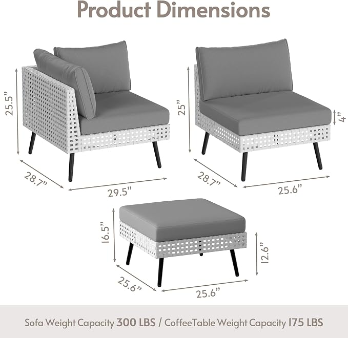 ENSTVER Modern High-End 8-Piece Wicker Patio Furniture Sets,Outdoor Patio Sectional with Thicken Cationic Fabric Cushions & Non-Slip Pad, Convertible Conversation Sets for Garden, Poolside, Backyard