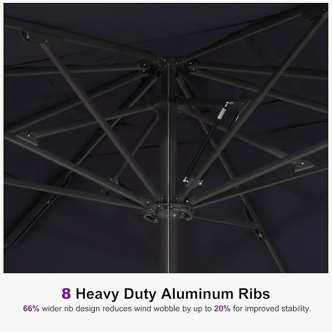 PURPLE LEAF 15' x 11' Rectangular Semi-Auto Outdoor Patio Umbrella Aluminium Market Umbrella Table Sun Umbrella with 3.15" Rod and 8 Sturdy Ribs for Deck Lawn Pool Garden, Navy Blue