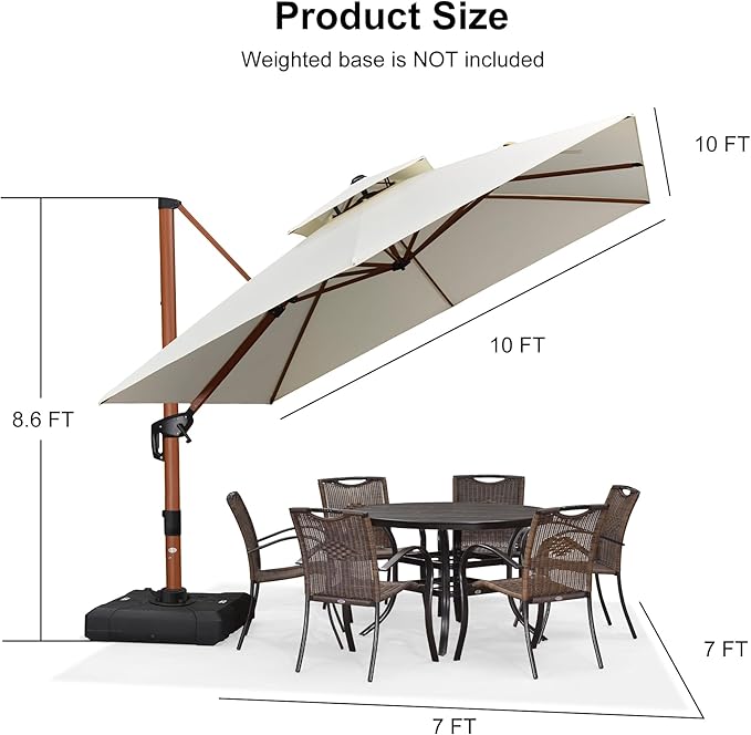 PURPLE LEAF 10ft Patio Umbrella Outdoor Square Umbrellas Large Cantilever Umbrella Windproof Offset Umbrellas Heavy Duty Sun Umbrella for Garden Deck Pool Patio, Cream