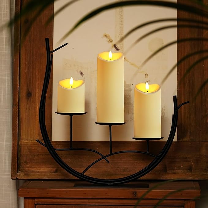 Homemory Flameless Candles with Timer and Remote Control, Battery Operated LED Candles, Realistic Fake Plastic Candles for Wedding, Festival, Home Decor, Waterproof Outdoor, D3”H4”6”8”, Dark Ivory