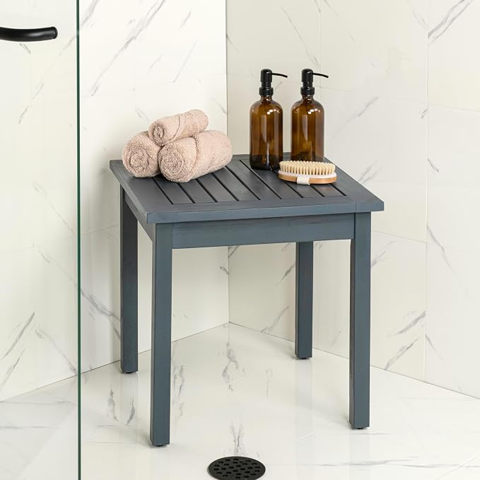 JONATHAN Y Archer 18" Square Acacia Wood Outdoor Side Table, Modern Glossy Nautical Blue Slatted Patio End Table for Porch, Poolside and Garden, Weather Resistant Accent Table END6000N