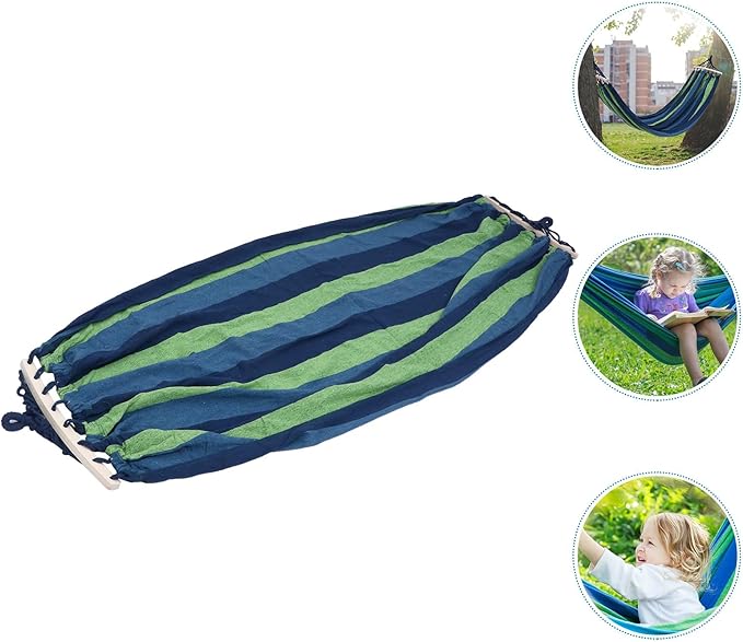 TOYANDONA Portable Outdoor Camping Hammock Swing Bed Single Extra-Large Canvas Hammock 190x100cm with Blue Stripes for Backyard and Patio Use