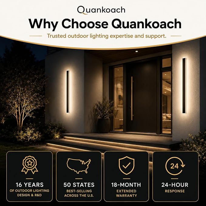 31.5" Outdoor Wall Lights, 2-Pack Remote Dimmable Sconces | Adjust 3000K–6000K lighting by remote for a modern garage, patio, porch or front door upgrade