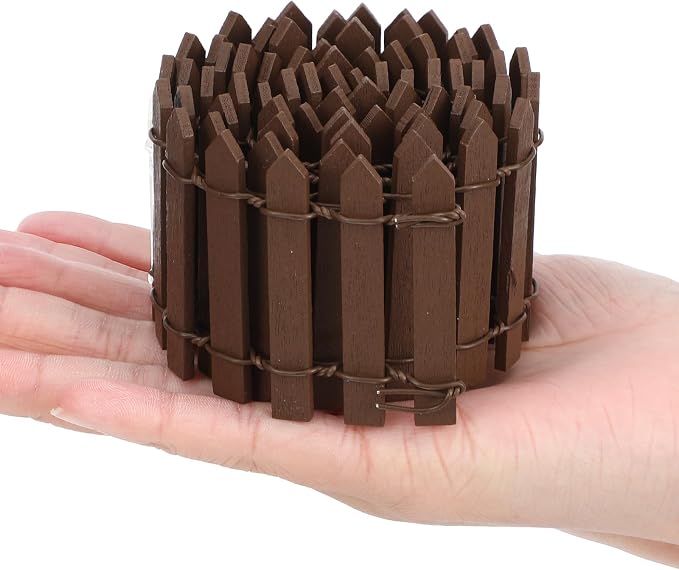 Bewudy 35 Inches Mini Fairy Garden Fence, Small Wood Decorative Picket Fence, Brown Picket Fence Miniature Ornaments for Dollhouse Plant Pot Fairy Garden Accessories Outdoor