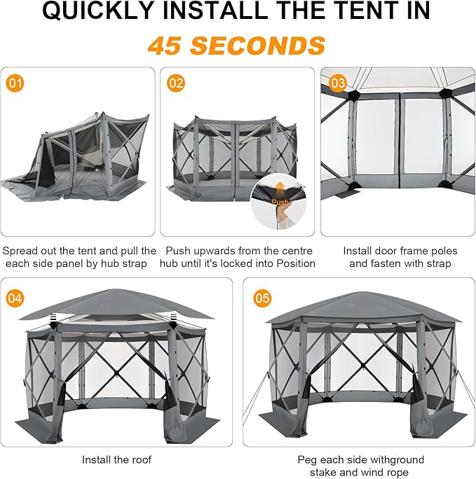 COBIZI 12x12 FT Pop Up Canopy Stargazing Tent, Gazebos On Clearance with Removable Roof, Screened in Gazebo, Screen Tents Portable carpas para Patio for Outdoor Camping,Backyard, Garden, Grey(Pro)