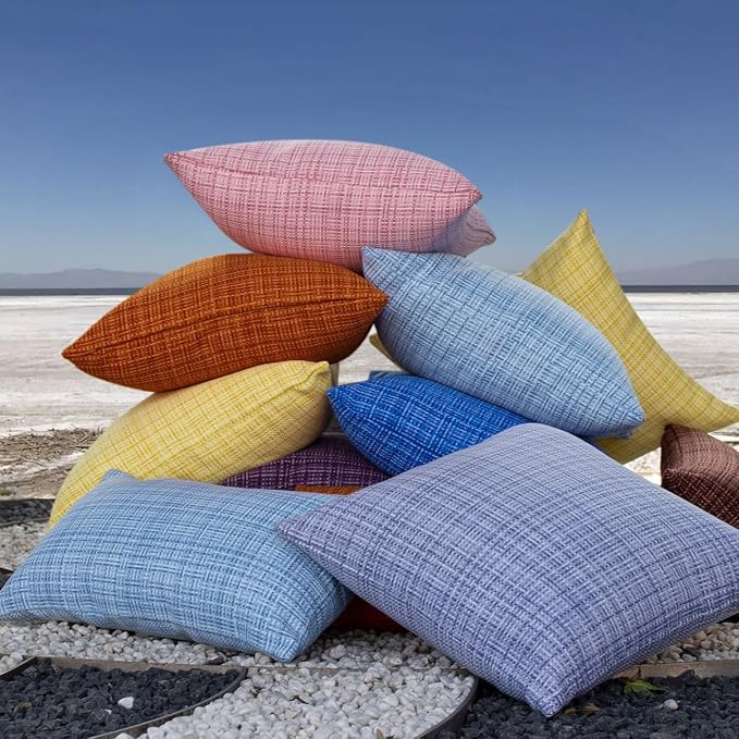 Kevin Textile Outdoor Waterproof 12"x24" Pillow Covers 2 Pack, Burnt Orange | Fall Water Resistant, Faux Linen Yarn-dyed, Woven Texture Throw Pillow Covers for Tent Patio Garden Couch Sofa