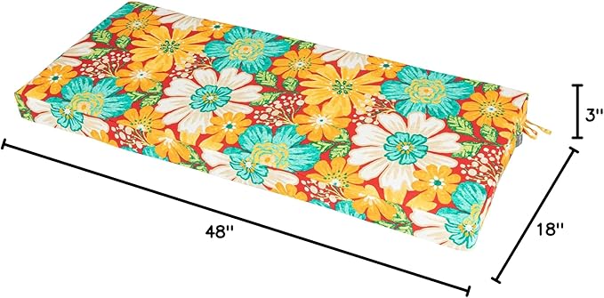 Magpie Fabrics Patio Bench Cushion Cover 48x18x3 Inch, NO Insert! Water Resistant UV Protection Outdoor Swing Loveseat Replacement Cover with Zipper (Embry Red Hibiscus)
