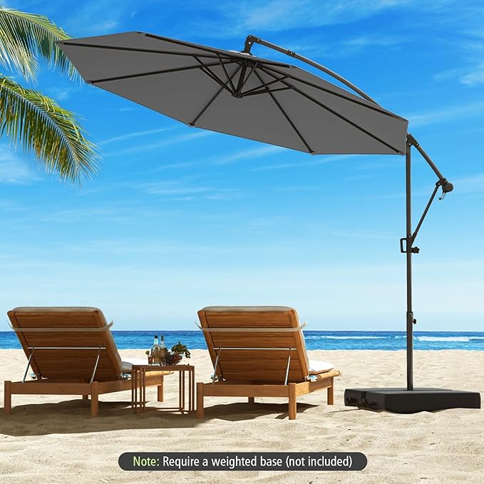 Tangkula 10 FT Patio Offset Umbrella, Hanging Cantilever Umbrella w/X-shaped Base & 360° Rotation, Smooth Crank Handle, Vented Top, Outdoor Market Umbrella for Backyard, Deck (Grey)
