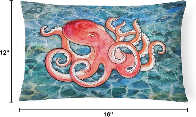 Caroline's Treasures BB5357PW1216 Octopus Canvas Fabric Decorative Pillow Machine Washable, Indoor Outdoor Decorative Pillow for Couch, Bed or Patio, 12HX16W