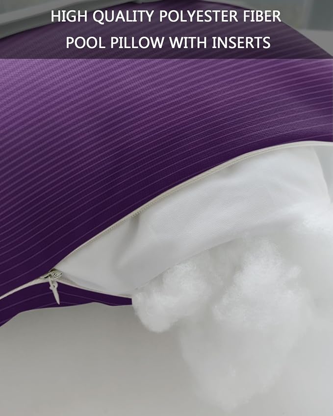 Outdoor Pillows Covers with Inserts Teal Turquoise Purple Ombre Stripe Line Gradient Waterproof Pillow with Adjustable Strap Throw Pillows for Patio Furniture Pool Lounge Chair, 12x20 Inch, 1PCS