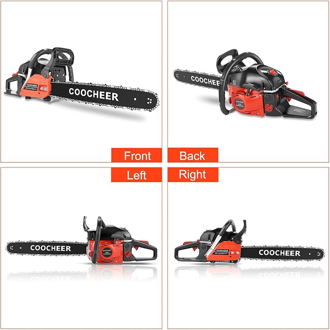 COOCHEER 62CC Gas Powered Chain saws, 20Inch 3.5HP 2-Stroke Gasoline Chain Saw with for Tree Stumps, Limbs, Tree Felling, and Firewood Cutting