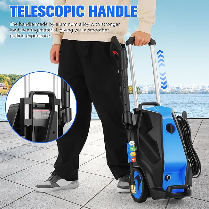 5000PSI 4.0GPM Heavy Duty Electric Pressure Washer with 33 FT Extension Hose, 4 QCNozzles and 500ml Foam Cannon for Cars/Fences/Driveways/Patios/Home Cleaning, Blue