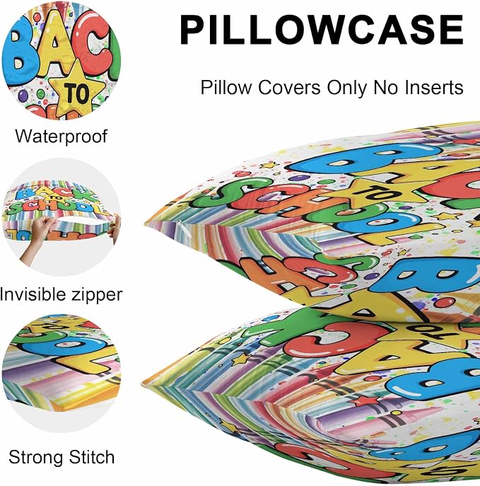 Outdoor Waterproof Pillow Covers for Patio Back to School Decorative Throw Pillow Cover Colorful Crayon School Season Pillowcases Set of 2 Cushion Case for Sofa Couch Chair 18x18 Inch