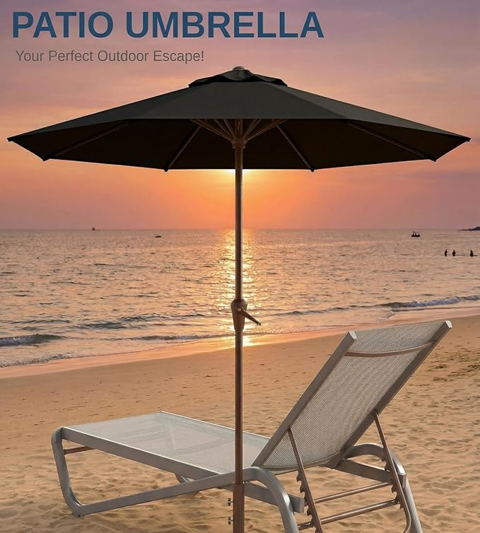 10FT Patio Umbrella, Outdoor Umbrella with Push Button Tilt and Crank, 8 Sturdy Ribs, UV Protection & Waterproof Market Umbrella for Pool, Backyard, Beach,Deck (Black)