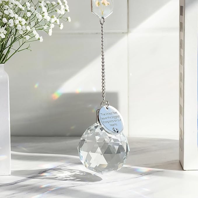 Miscarriage Memorial Suncatcher Gifts for Mothers Dad, Handmade Forget Me Not Baby's Breath Pressed Flower Miscarriage Ornament, Bereavement Remembrance Gift for Loss of Baby (White)