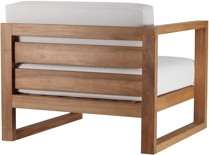 Modway EEI-4255-NAT-WHI-SET Upland Patio Teak Wood 3-Piece Sectional Sofa Set, Natural White