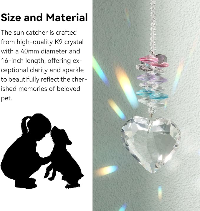 Dog Memorial Gifts, Dog Sympathy, Angel Carrying Dog Reminder Suncatcher | Loss of Dog Sympathy Gifts, Pet Remembrance Crystal Suncatcher