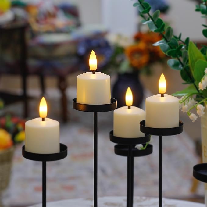 Small Flickering Tea Light Flameless Candles with Battery and Remote,1.5" x2.5" Ivory LED 2/4/6/8H Timer Votive Battery Operated Pillar Plastic Long Lasting 9pcs Tealight Candles