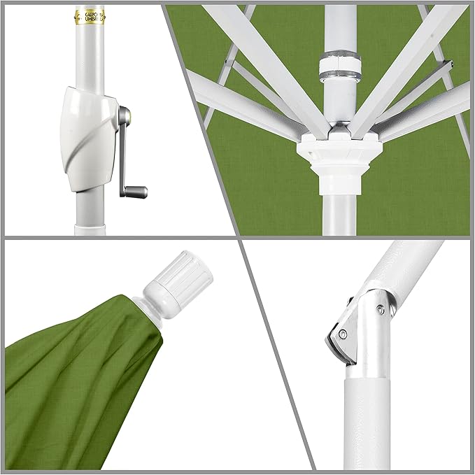 California Umbrella 9' Round Aluminum Market Umbrella, Crank Lift, Push Button Tilt, White Pole, Cilantro