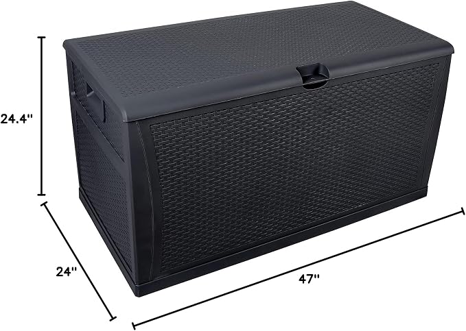 Leisurelife Plastic Deck Box Wicker 120 Gallon, Black Water-resistant Storage Container Outdoor Patio Garden Furniture