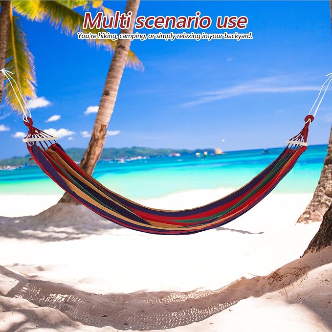 Outdoor Camping Canvas Hammock 200X80Cm Single with Anti-Tip Design, Heavy Duty Portable Swing Bed for Hiking, Yard, Backyard and Travel Use
