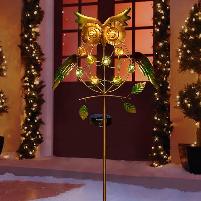 TAKE ME Garden Solar Lights Outdoor,Solar Powered Stake Lights Great Gifts- Metal OWL LED Decorative Garden Lights for Walkway,Pathway,Yard,Lawn (Green)
