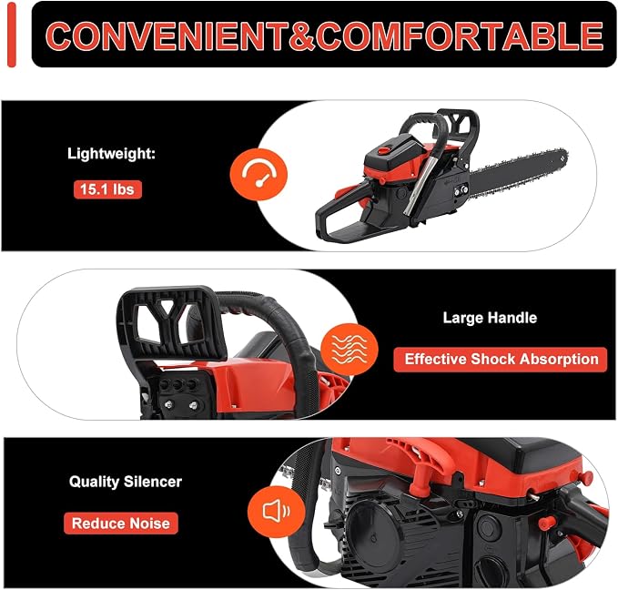 Gas Chainsaw, 2 Stroke Gas Powered Chainsaw, Gasoline Chainsaw Handheld Cordless Petrol Chain Saws for Tree Cutting, Gardens, Farms (18 Inch 58CC)