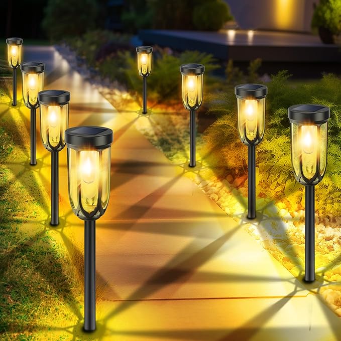 Barleit Solar Lights Outdoor 8 Pack, Solar Pathway Lights, Solar Lights Outdoor Waterproof IP65, Bright Auto On/Off Driveway Patio Light, Solar Garden Lights Landscape Lighting for Walkway Lawn Yard