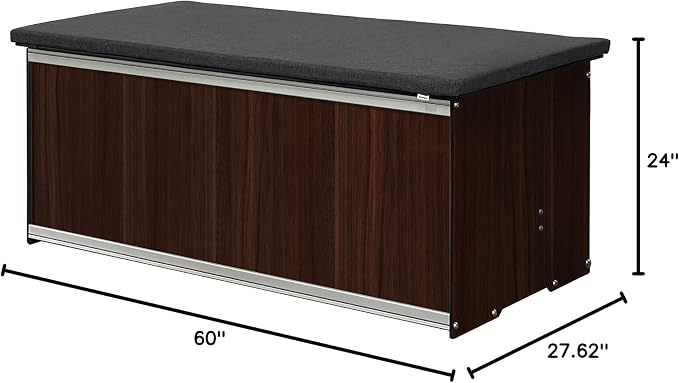 Foreman Waterproof Deck Box - made from Compact Laminate and Anodized Aluminum. Includes a Dark Grey Outdoor Seat Cushion with a removable cover and All Weather Nylon Deck Box cover, 120 Gallon, Tosca