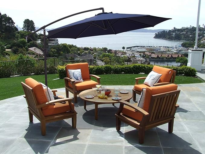 JEAREY Patio Umbrella 10 Ft Offset Cantilever Umbrella Outdoor Market Hanging Umbrellas & Crank with Cross Base, 8 Ribs(Navy Blue)