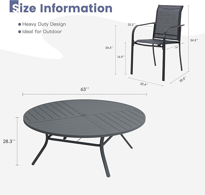 VICLLAX 11 Pieces Round Patio Dining Set, Patio Furniture Set of 10 Patio Stackable Dining Chairs and 63" Outdoor Spliced Tabletop with Umbrella Hole, Dark Grey Chairs and Dark Grey Table