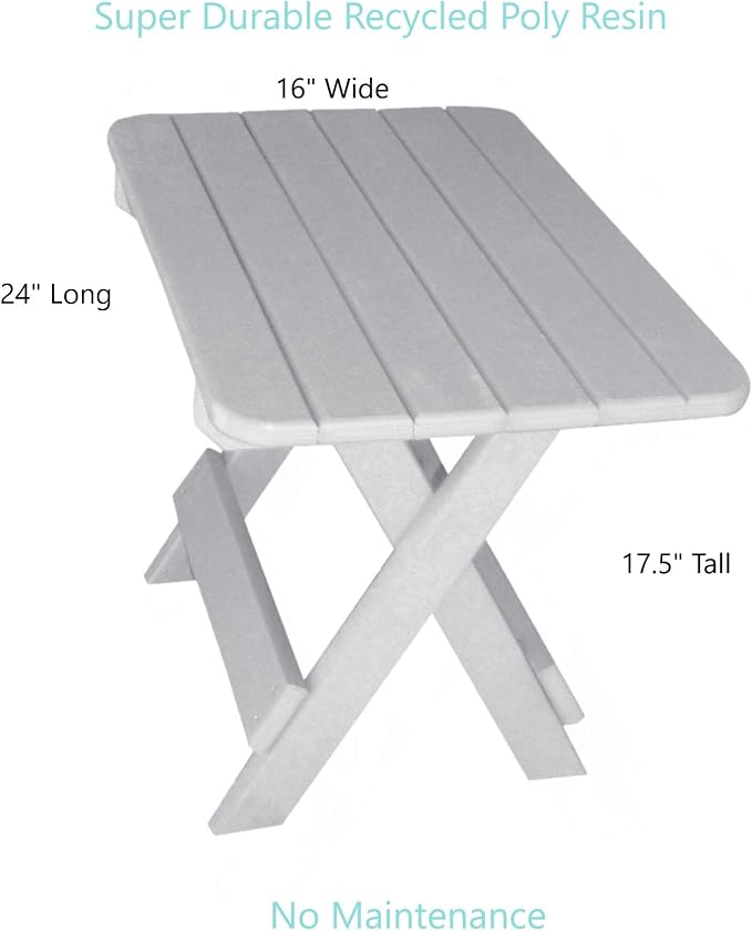 Phat Tommy Recycled Poly Resin Folding Side Table – Durable & Eco-Friendly. This Patio Furniture is Great for Your Adirondack Chair, Lawn, Garden, Swimming Pool, Deck. (Grey)