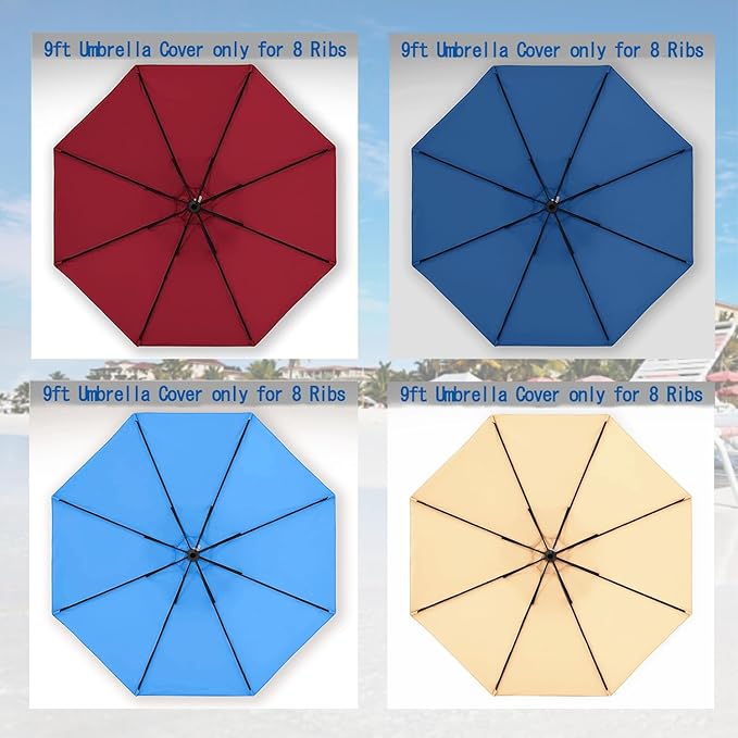 Patio Umbrella 9 ft Replacement Canopy for 8 Rib,Patio Umbrella Replacement Canopy Market Umbrella Top Fit Outdoor Umbrella Canopy(Only the top cover)