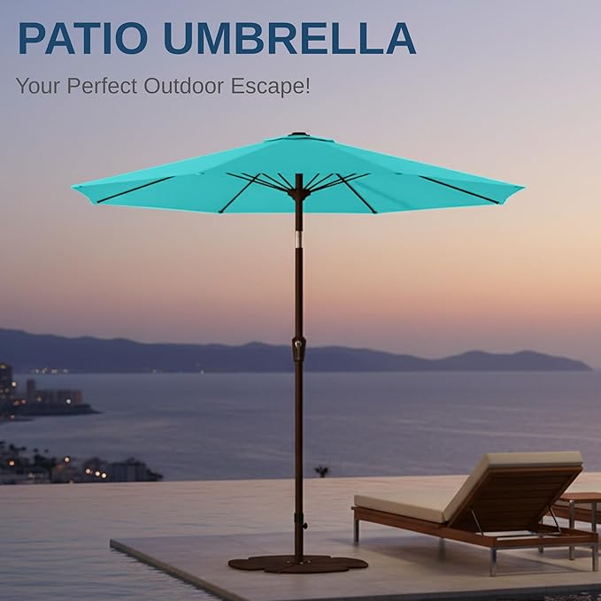 9ft Patio Umbrella with Push Button Tilt and Crank,Outdoor Market Table Umbrella UV Protection 8 Sturdy Ribs for Backyard,Garden,Pool,Deck(Peacock Blue)