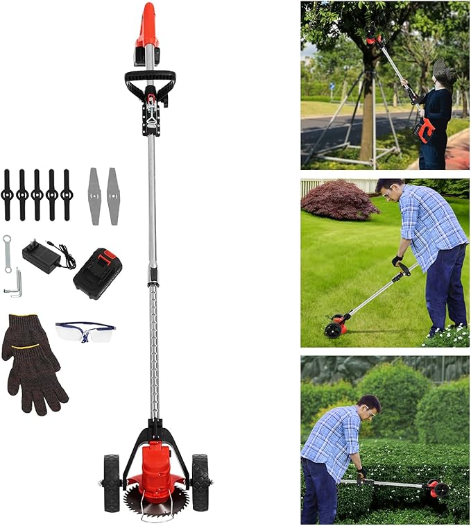 Cordless Weed Trimmer 21V 800W - Electric Lawn Trimmer with 2 Batteries, Cordless Weed Wacker, 5.9" Metal Blade, Adjustable 47-59" Pole for for The Garden and Yard