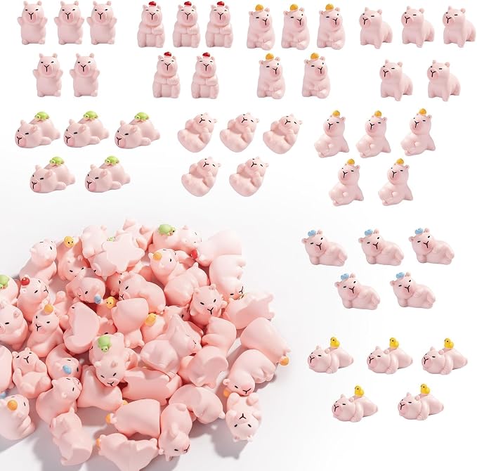 45 Pcs Mini Capybara Resin Figurines Capybara Figure Ornament Figurines for Home Office Desk Zen Garden Sensory Bins Collector Displays(Pink)