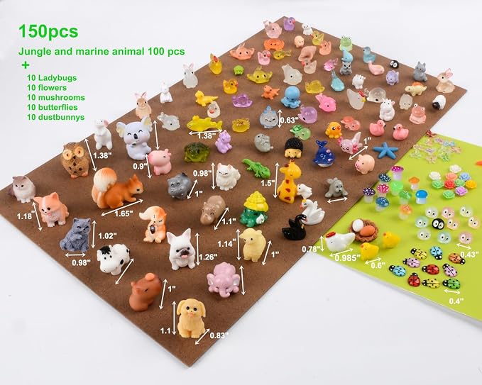 U-Zimikee 150 Pcs Mini Resin Animals Miniature Animal Figurines Small Tiny Animal Figures Bulk for Fairy Garden Décor Micro Landscape Ornaments Dollhouse Craft Accessories