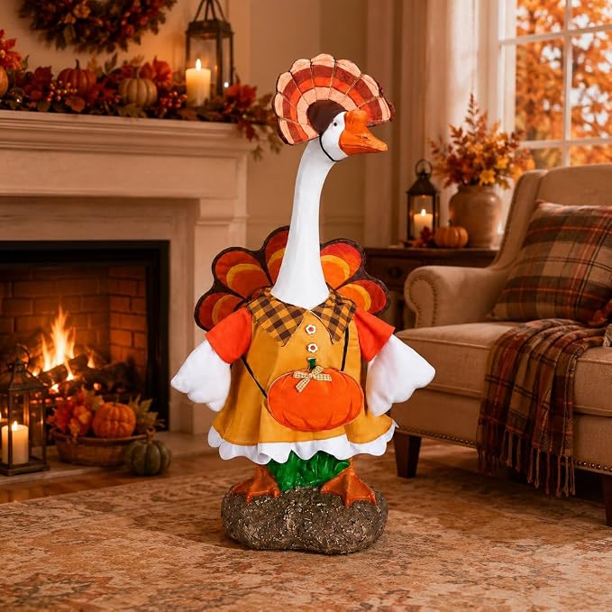 STONESTAR Fall Porch Goose Outfits Turkey Pumpkin Goose Costume for 23" Lawn Geese Statue, Autumn Goose Clothes with Hat for Outdoor Yard Patio Garden Thanksgiving Party Decor