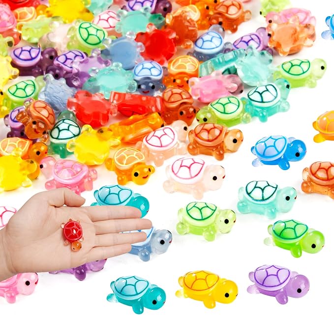 30PCS Mini Resin Turtles, Small Colorful Turtle Figurines Bulk Set | Tiny Resin Animals for Ocean Theme Party Decor, DIY Crafts, Cake Toppers (10 Vibrant Colors)