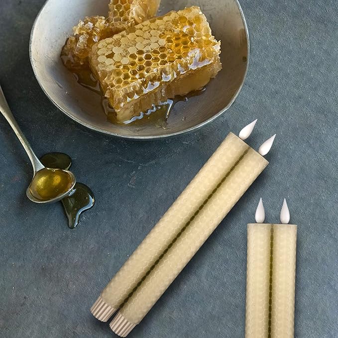 Homemory Honeycomb Flameless Taper Candles with 10-Key Remote, Battery Operated Hive Led Candlesticks Flickering Light, Electric Window Candles Real Wax for Gift Christmas Wedding Decor