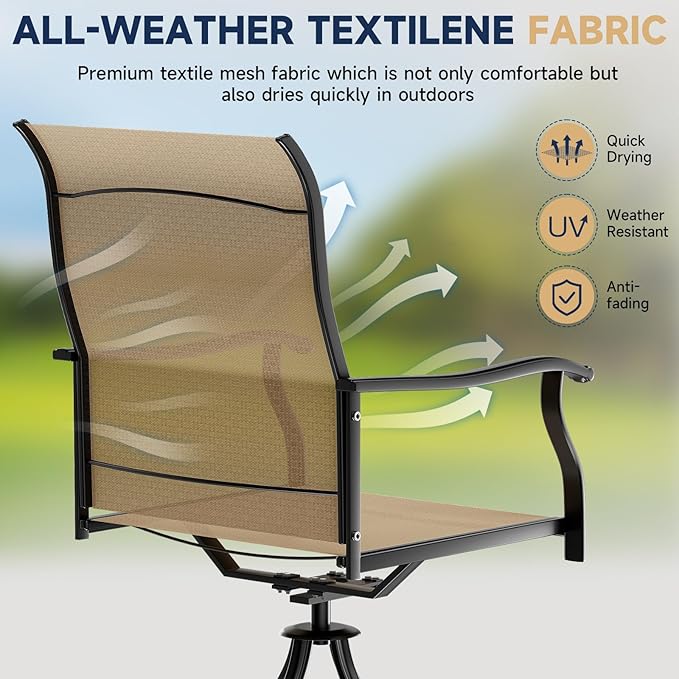 LEVELEVE 2-Piece Swivel Dining Chairs, Outdoor Patio Bistro Chairs for Lawn, Garden, Deck, Backyard & Porch (Matching Series for 5-Piece Set)