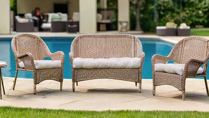 RSH DECOR: Sunbrella Tufted Wicker U-Shape Cushions Set of 2 | 19” x 19” | Water and Fade-Resistant Performance Fabric | Outdoor Seat Cushions for Patio Furniture | Canvas Pacific Blue