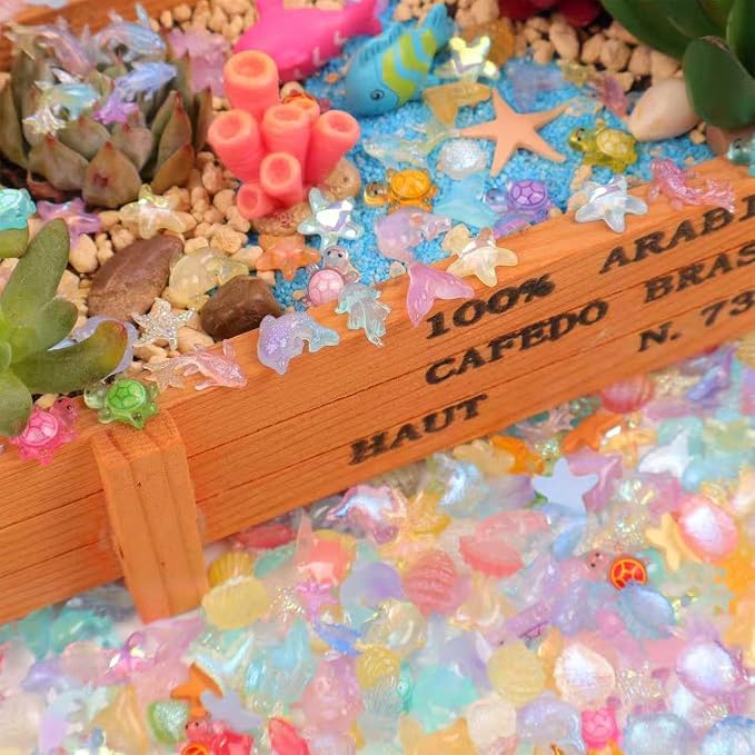 400PCS Luminous Ocean Mini Resin Sea Animals for DIY Crafts Dollhouse Miniatures Mini Animals Plastic Sea Creature Marine Life Bulk for Fairy Garden Micro Landscaping Aquarium Fish Tank Decoration