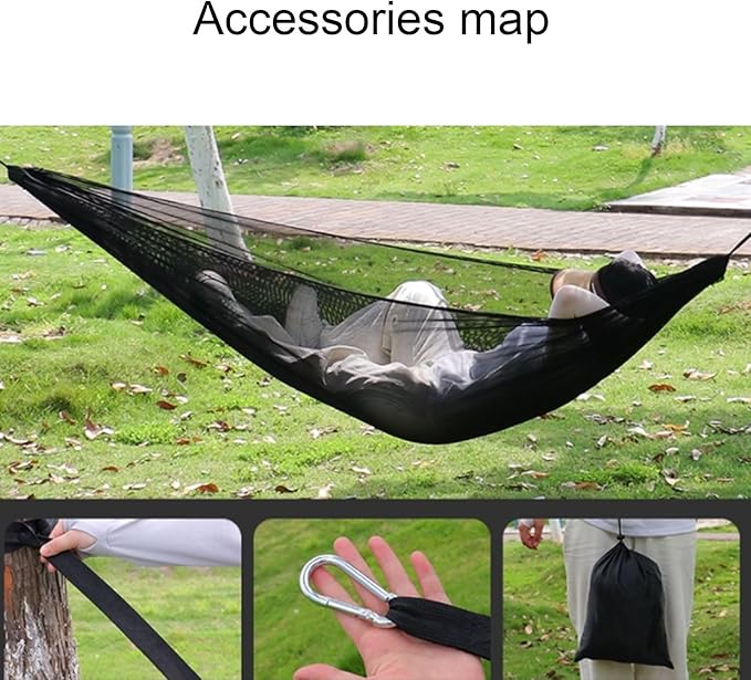 Portable Rayon Hammock Mesh Breathable Outdoor Travel Lightweight Tree Hanging Compact Easy to Install Hammock Comfortable(Black)