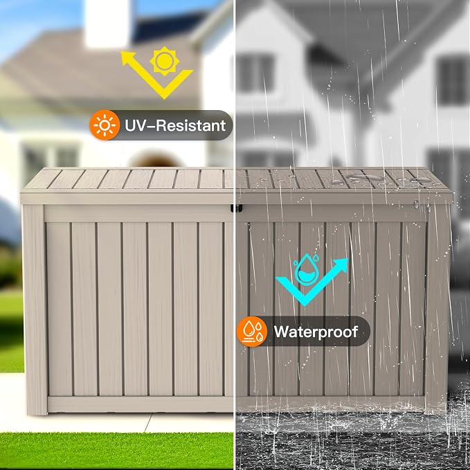 Mars Villa 150 Gallon Outdoor Storage Box, Resin Deck Box Waterproof for Patio Furniture Cushions, Pool Supplies, Gardening Tools, Weatherproof and UV Resistant, Grey