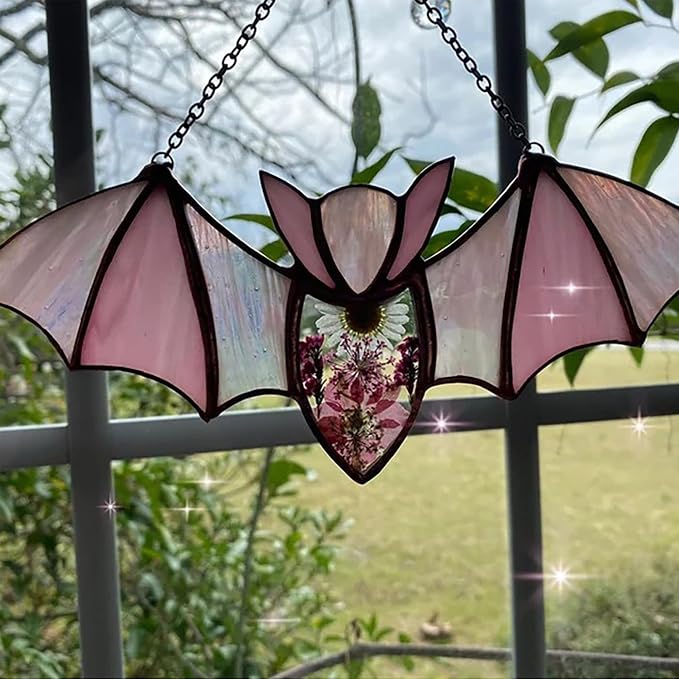 Colorful Acrylic Bat Decoration Window Hanging Suncatcher, Stunning Hanging Window Panels for Halloween Decoration, Acrylic Window Wall Art Decor for Living Room, Home, Office, Kitchen (Black)