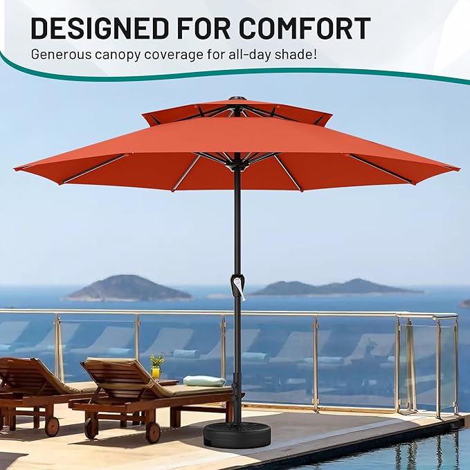 AreShark 12ft 2 Tiers Patio Umbrella - Outdoor Umbrella Waterproof UV Protection, Market Table Umbrella w/ 8 Sturdy Ribs&Crank for Pool, Porch, Garden(Orange)