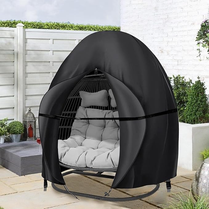 Patio Egg Chair Covers with Zipper, 91x80 Inches, Extra Large Double Cover for Egg Chairr Outdoor Furniture, Heavy Duty Swing Hanging Eggs Chair Cover Waterproof, Anti-UV, Dust-proof Black