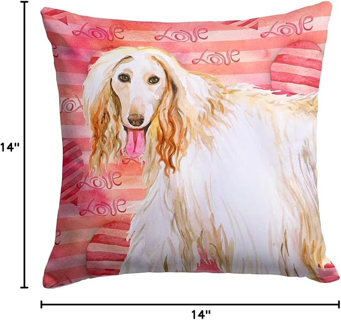 Caroline's Treasures BB9789PW1414 Afghan Hound Love Fabric Decorative Pillow, Red Machine Washable, Indoor Outdoor Decorative Pillow for Couch, Bed or Patio, 14Hx14W